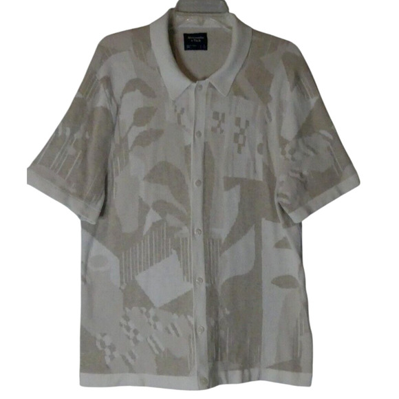 Abercrombie & Fitch Men's SS Button Front Sweater LG Neutral Academia Abstract - Picture 1 of 9